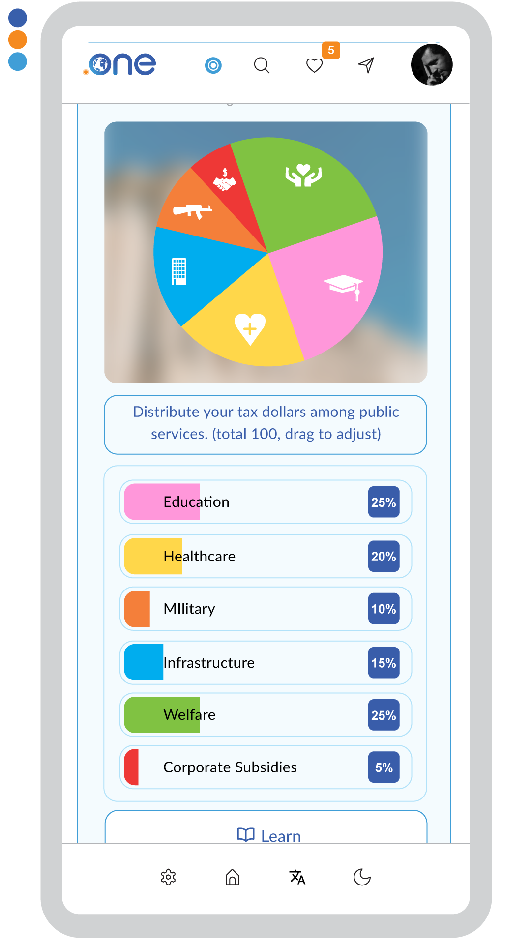 Fiscal Policy poll preview in the .one app
