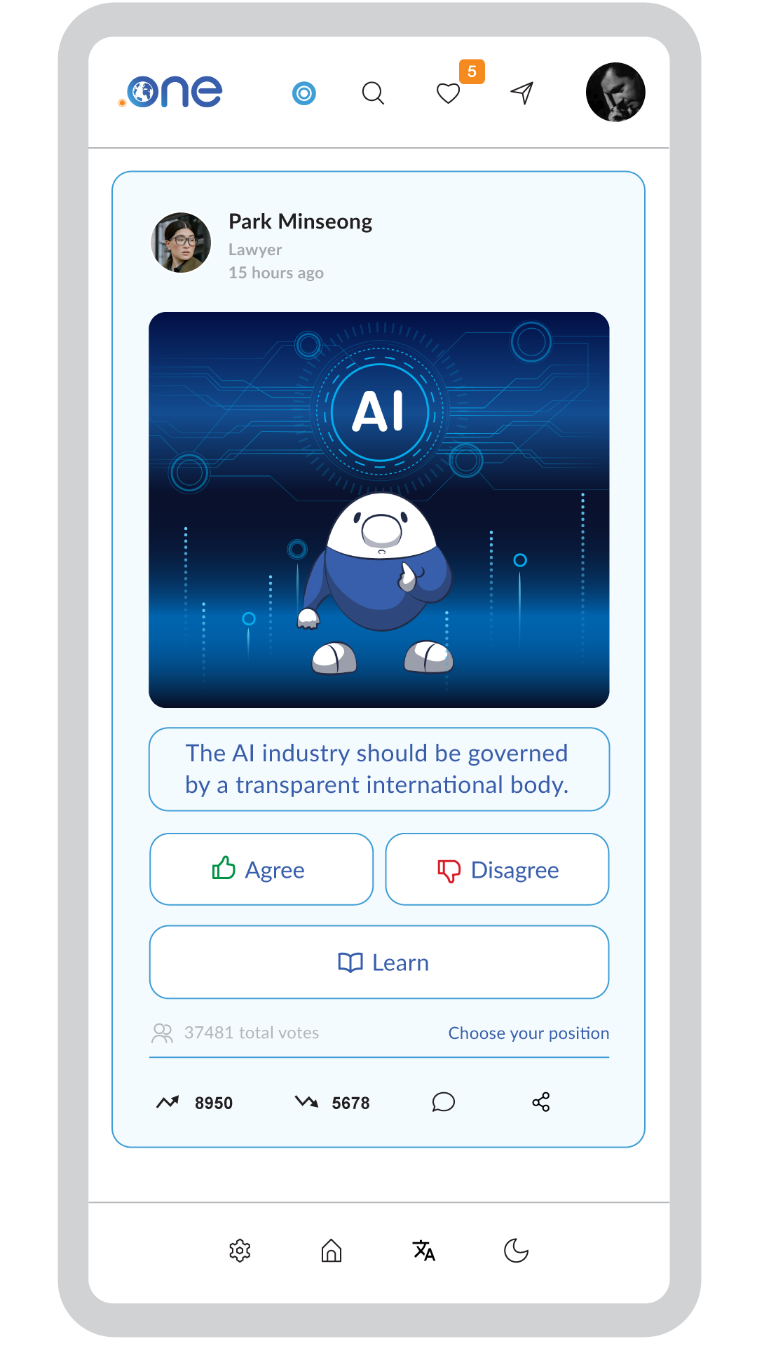 AI Governance poll preview in the .one app